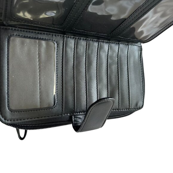 Black Faux Leather Wallet Women Wristlet Strap Multiple Card Slots Zipper Snap - Picture 3 of 15